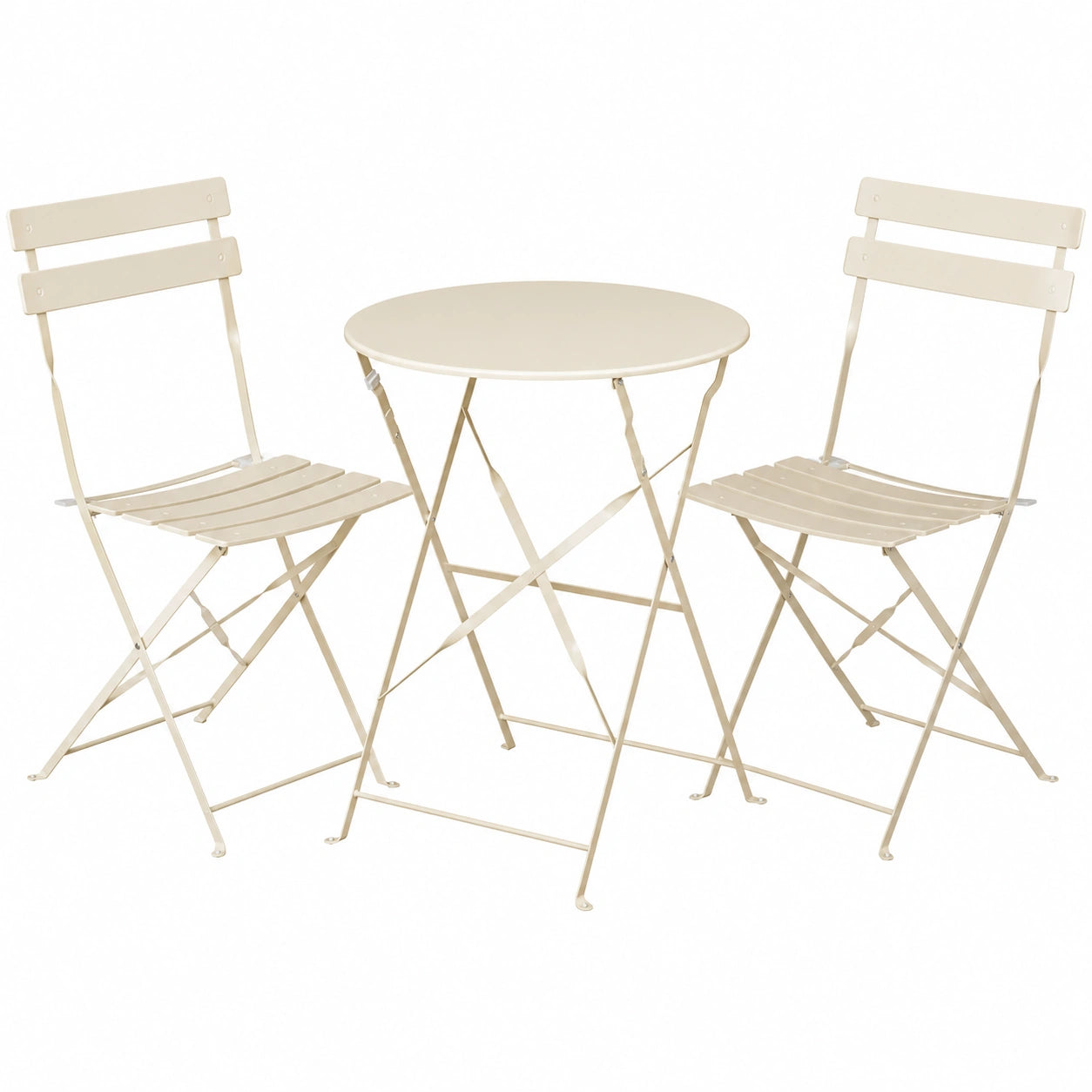 eSituro 3-teiliges Gartenmöbel-Set, klappbar, Bistro-Tisch mit 2 Stühlen, wetterfest für Balkon und Garten, Beige