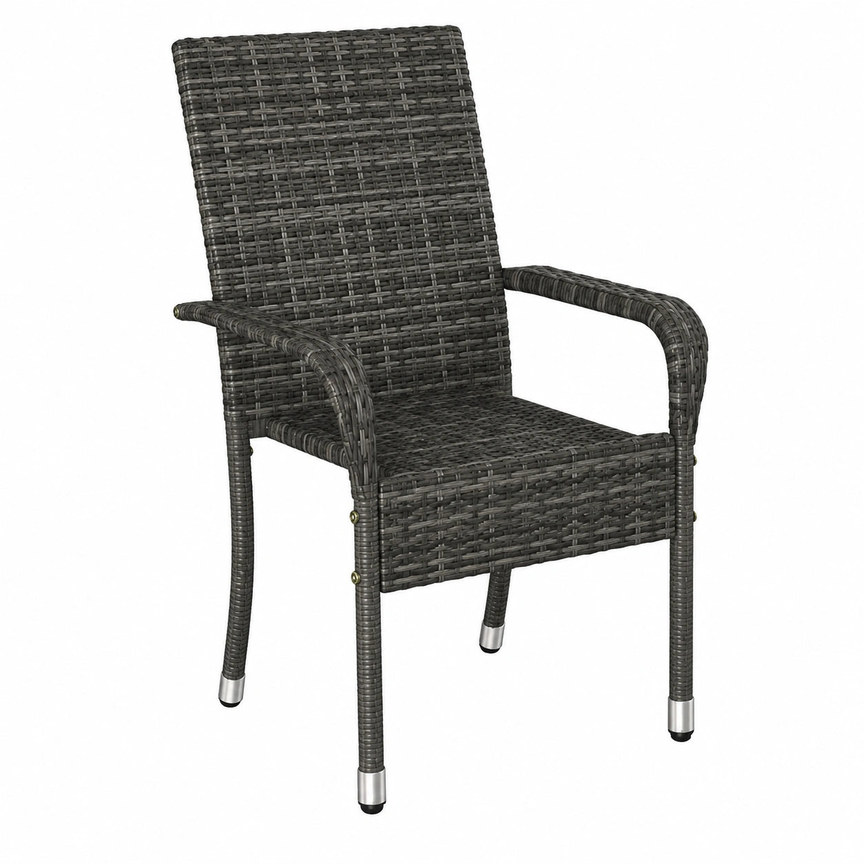 Yaheetech Stapelbare Polyrattan Gartenstühle mit Armlehnen, Verstellbarer Schutz, Grau