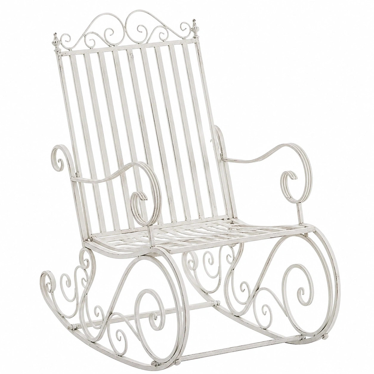 Ergonomischer Relax-Schaukelstuhl für den Garten, wetterfest, Metallrahmen, Landhausstil, antikweiß