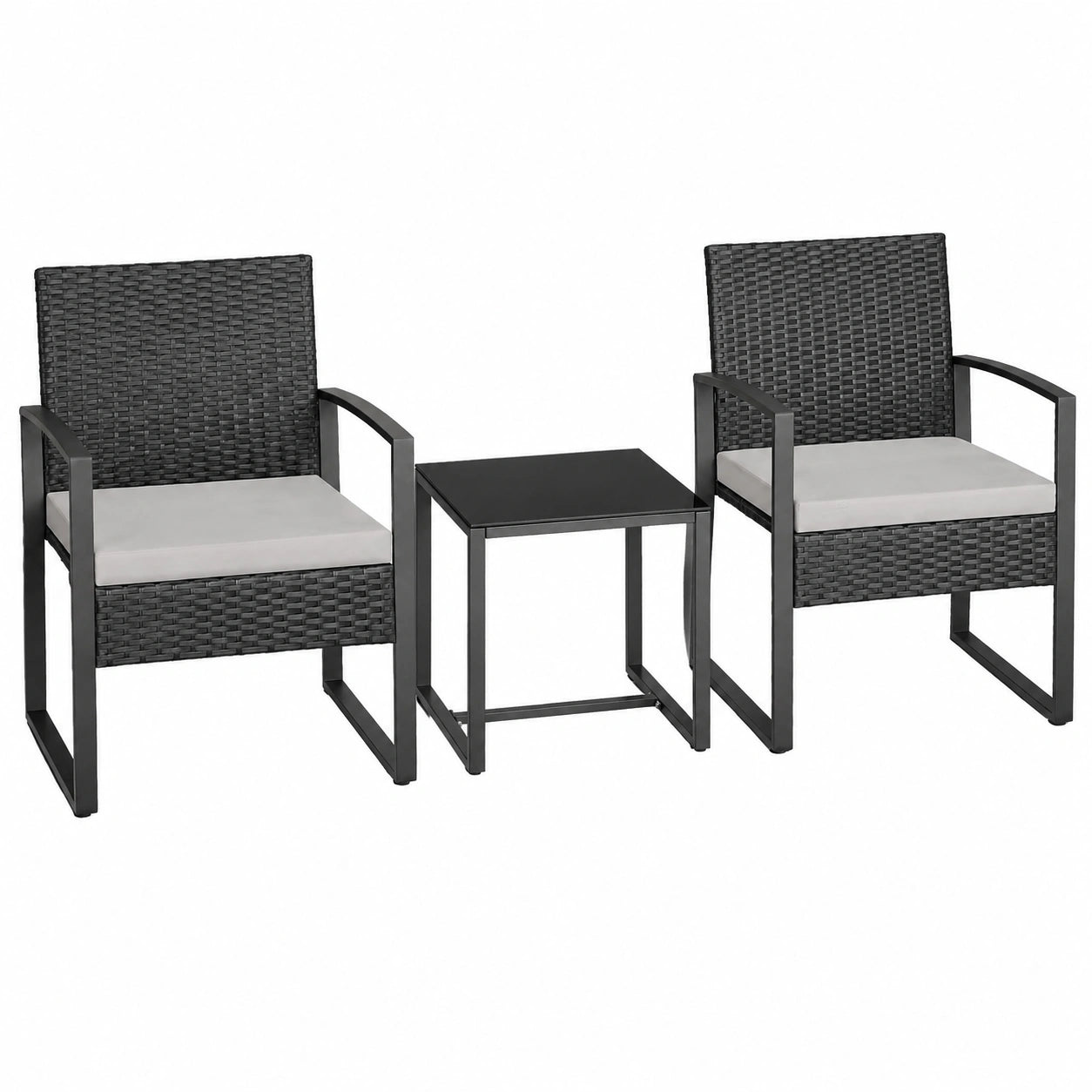 Rattan Sitzgruppe mit Tisch und Kissen, wetterfeste Garten- und Balkonmöbel