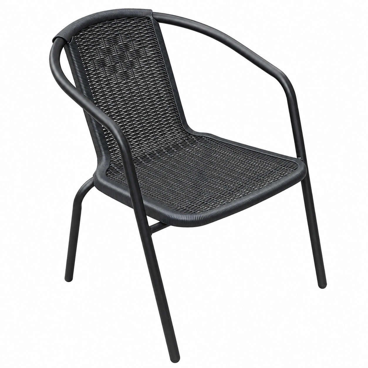 Hochwertiger Stapelstuhl aus Kunststoff mit Armlehnen, Schwarz, 56x62x72cm für Garten, Terrasse und Balkon