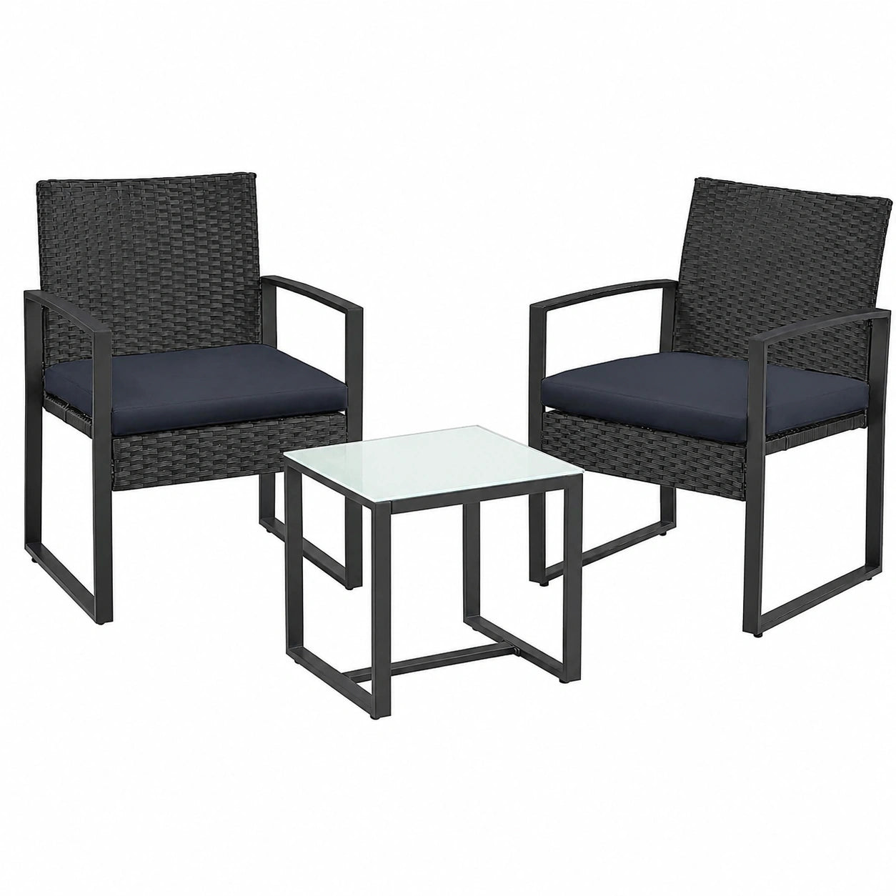 Hochwertiges Gartenmöbel-Set aus PE-Rattan, inkl. Tisch und 2 Stühlen, für Balkon und Terrasse, einfache Montage, schwarz