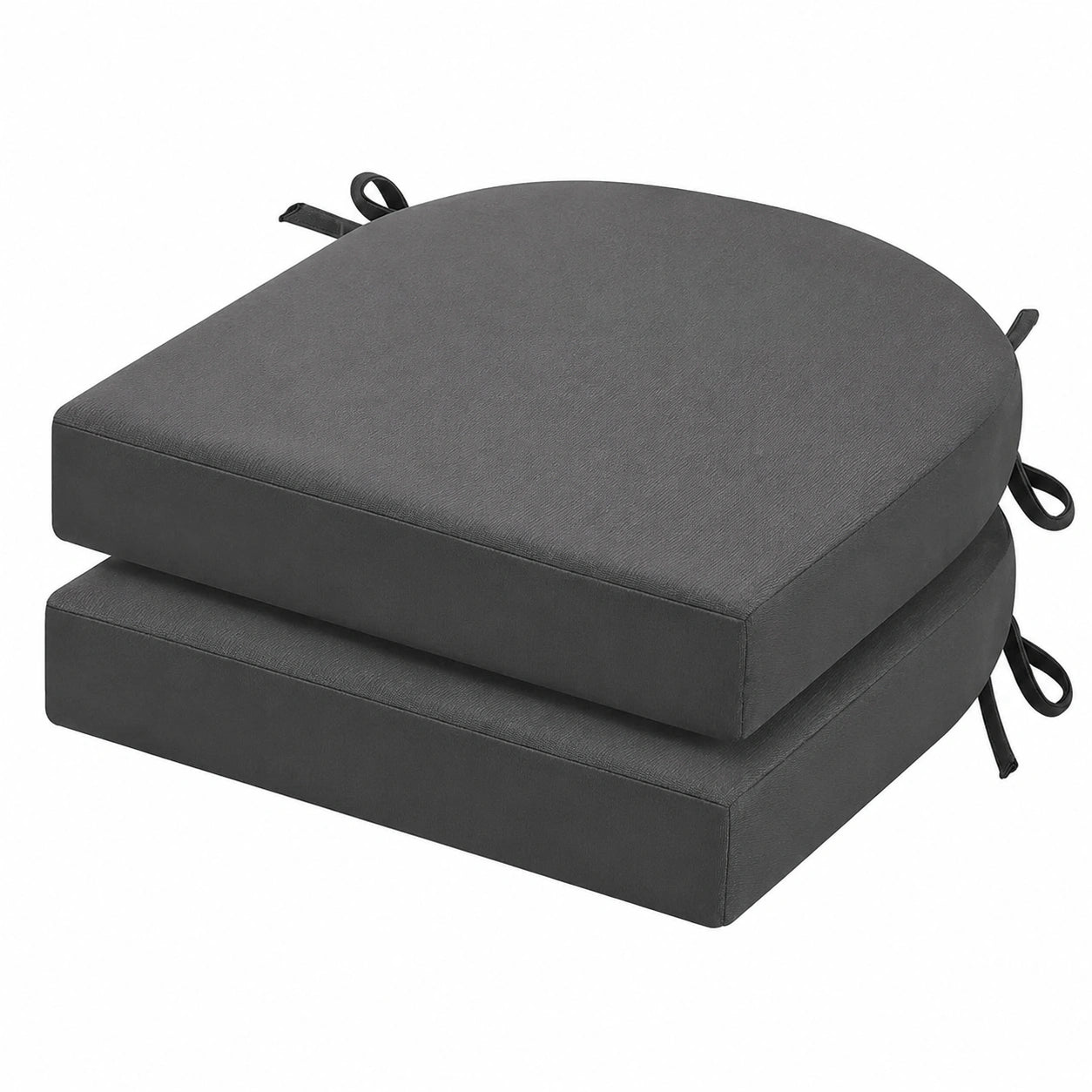 Wetterfeste Outdoor-Sitzkissen, 2er-Set, für Gartenmöbel, mit Befestigungsbändern, 50x50 cm, Anthrazit