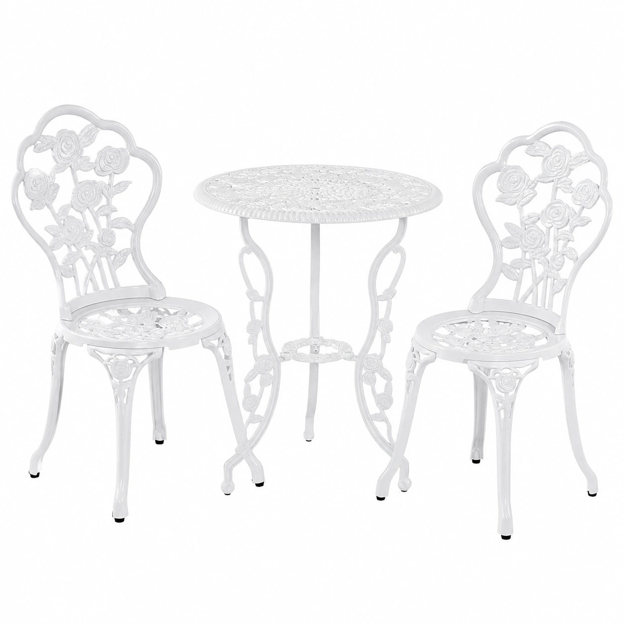Yaheetech Bistro-Set 3-teilig, Gartenmöbel im Antikstil, Aluminiumguss, weiß, inkl. 2 Stühle