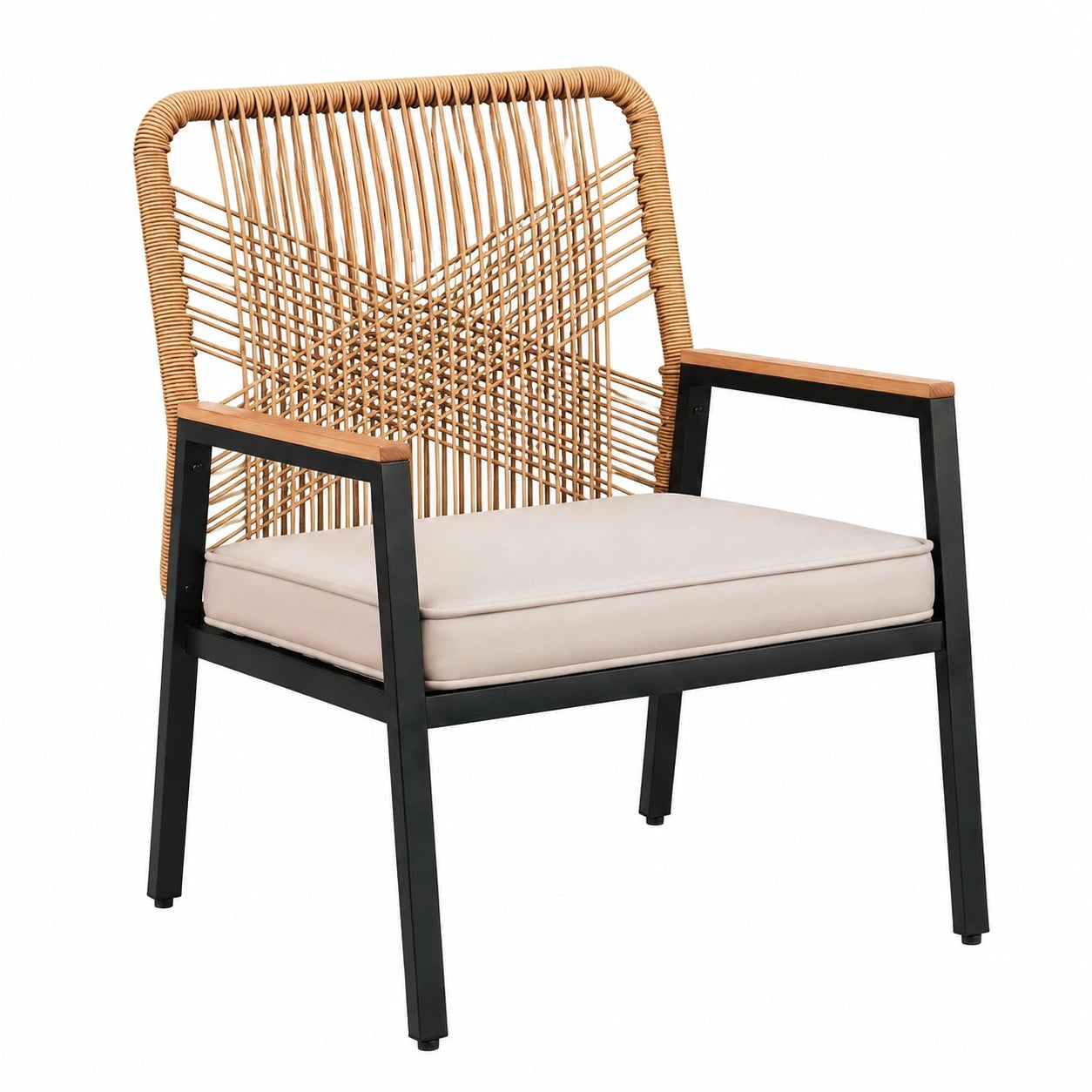 LIFERUN 4er Set Rattan-Gartenstühle, Wetterfest, Metall & PE, Mit Kissen, Beige