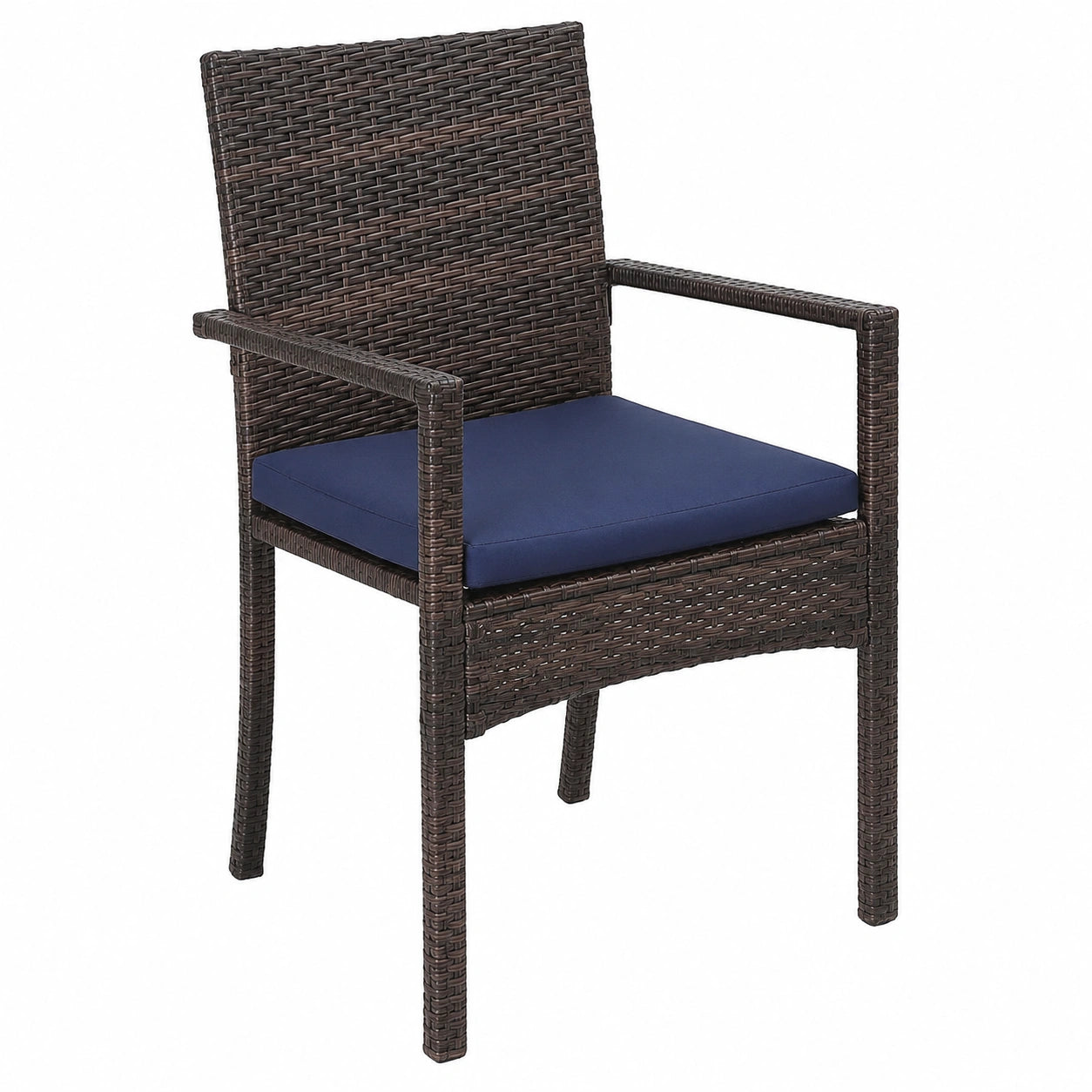 4er Set Rattan-Gartenstühle mit Armlehnen, Wetterfeste Kissen, Balkon- und Terrassenmöbel in Braun und Schwarz