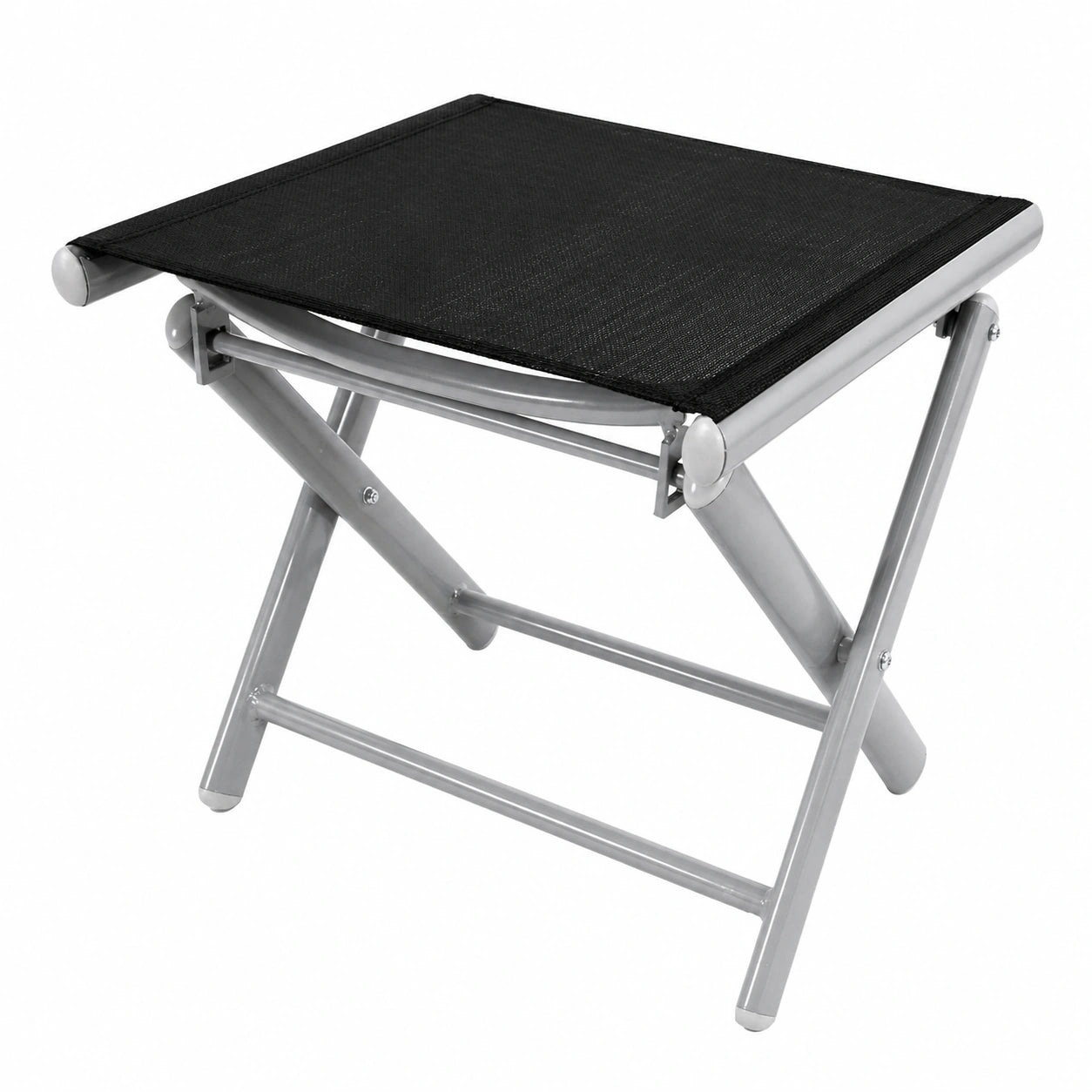 Nexos Leichter Klapphocker aus Aluminium für Camping und Garten, Schwarz mit Rahmen in Hellgrau, Sitzhöhe 40 cm