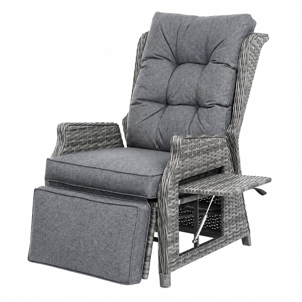 Wetterfester Rattan-Relaxsessel mit Liegefunktion, Verstellbar für Innen- und Außenbereich, Dunkelgrau