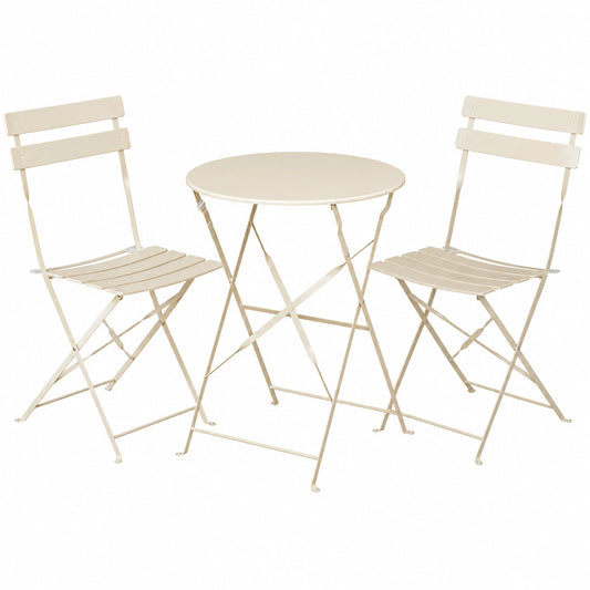 eSituro 3-teiliges Gartenmöbel-Set, klappbar, Bistro-Tisch mit 2 Stühlen, wetterfest für Balkon und Garten, Beige