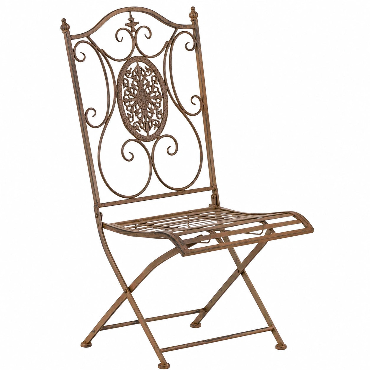 Klappbarer Metall-Gartenstuhl im Landhausstil für Terrasse oder Balkon, erhältlich in 6 Farben, Antik Braun