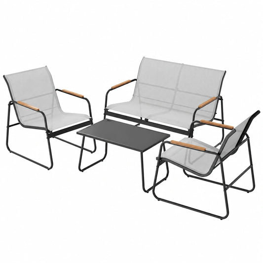 WOLTU 4-teiliges Gartenmöbel-Set: Tisch, Zweisitzer-Sofa und 2 Sessel, ergonomisch, UV-beständig, für Terrasse und Balkon, Grau