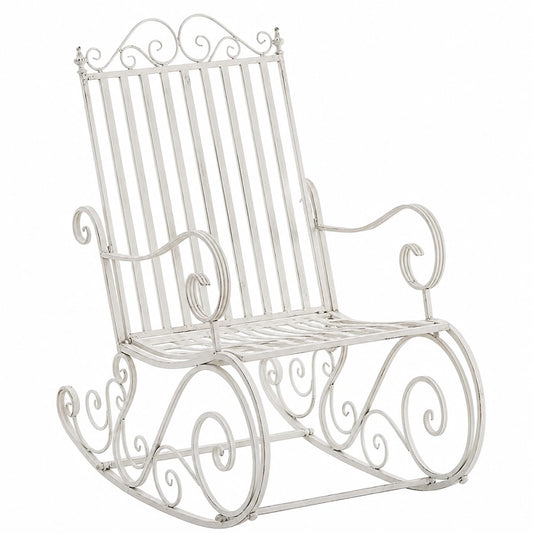 Ergonomischer Relax-Schaukelstuhl für den Garten, wetterfest, Metallrahmen, Landhausstil, antikweiß