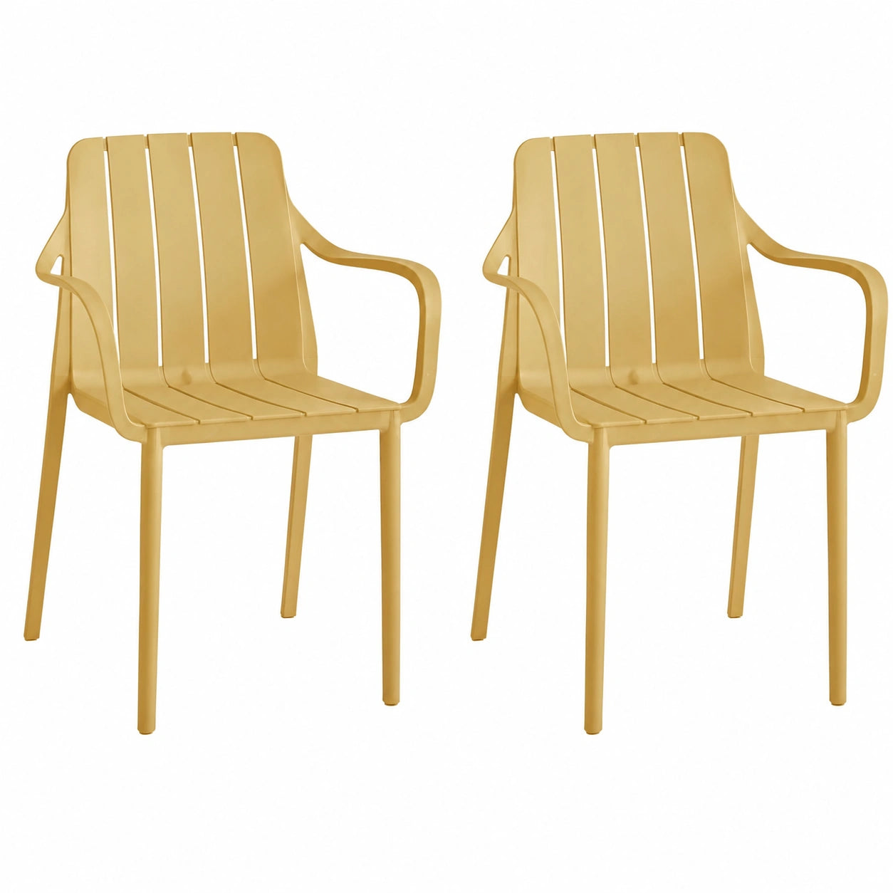 Wetterfeste gelbe Gartenstühle, stapelbar, 2er Set, UV-beständig bis 200 kg, ideal für Balkon und Terrasse