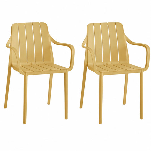Wetterfeste gelbe Gartenstühle, stapelbar, 2er Set, UV-beständig bis 200 kg, ideal für Balkon und Terrasse