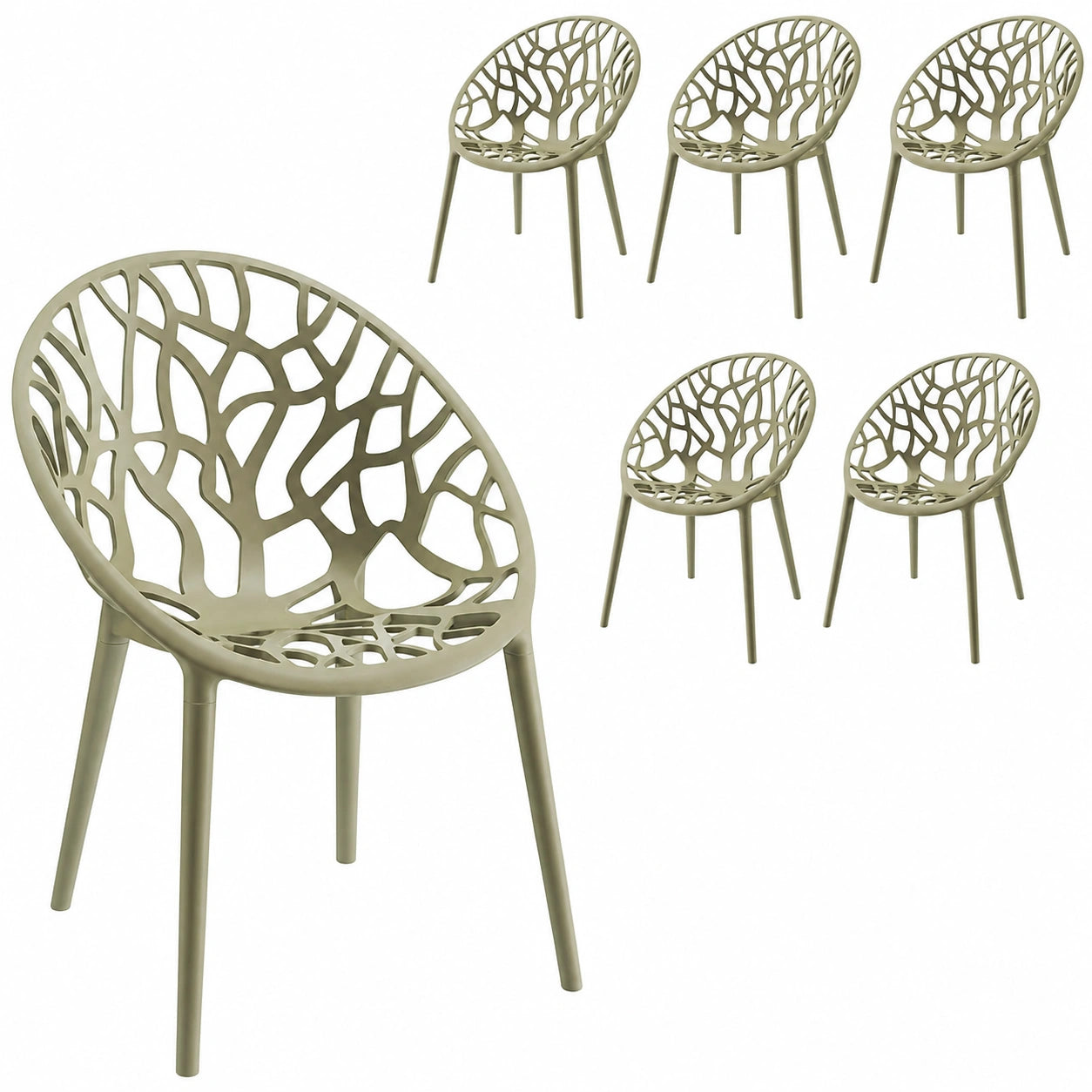STEELSØN 6er Set Gartenstühle Loungesessel Olivgrün – Stapelbare und UV-beständige Kunststoffstühle für Garten und Terrasse