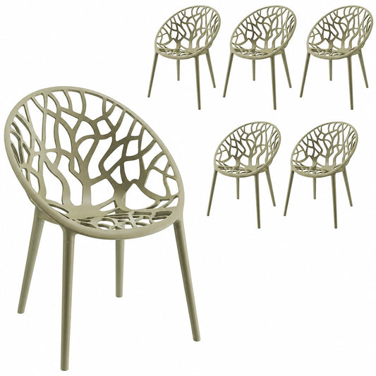 STEELSØN 6er Set Gartenstühle Loungesessel Olivgrün – Stapelbare und UV-beständige Kunststoffstühle für Garten und Terrasse