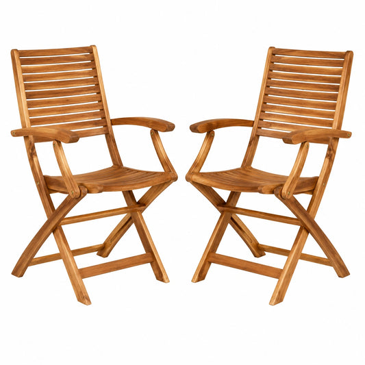 BUTLERS 2er Set Klappstühle mit Armlehnen - Akazienholz für Balkon und Garten
