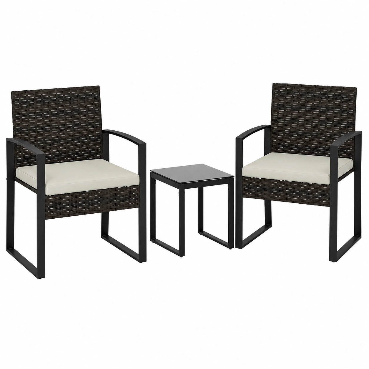 Outsunny Gartenmöbel-Set aus Rattan, 3-teilig mit Stühlen und Tisch, abnehmbare Kissen, Balkonmöbel in Cremeweiß