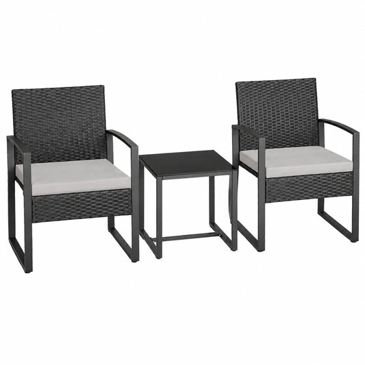Rattan Sitzgruppe mit Tisch und Kissen, wetterfeste Garten- und Balkonmöbel