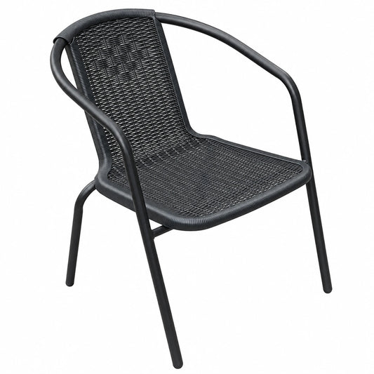 Hochwertiger Stapelstuhl aus Kunststoff mit Armlehnen, Schwarz, 56x62x72cm für Garten, Terrasse und Balkon