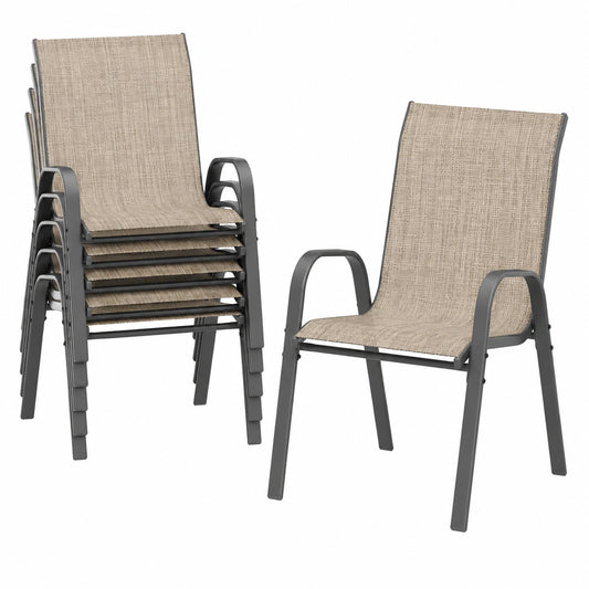 Amopatio 6er Set Wetterfeste Hochlehner Gartenstühle, Stapelbar, Textilene & Metall, Braun