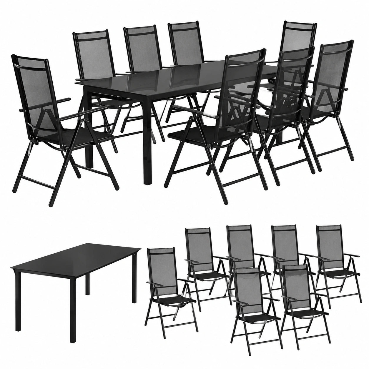 Aluminium Gartenmöbel-Set Milano, 9-teilig, verstellbare Hochlehner & Tisch, wetterfest - Grau