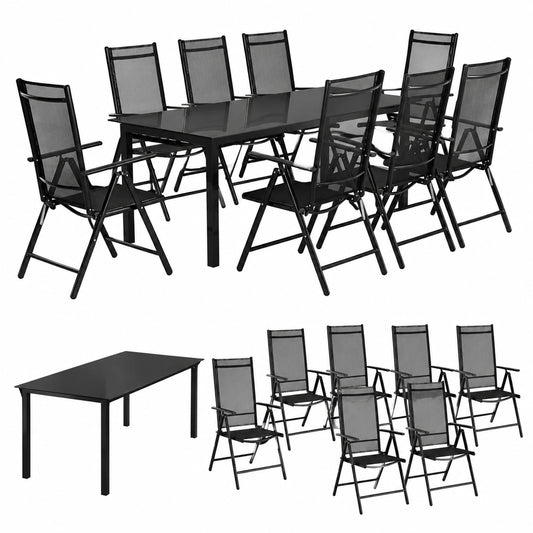 Aluminium Gartenmöbel-Set Milano, 9-teilig, verstellbare Hochlehner & Tisch, wetterfest - Grau