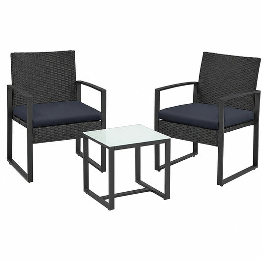 Hochwertiges Gartenmöbel-Set aus PE-Rattan, inkl. Tisch und 2 Stühlen, für Balkon und Terrasse, einfache Montage, schwarz