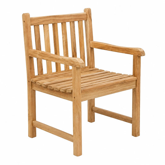 Robuster Gartensessel aus massivem Teakholz mit Armlehnen für Balkon und Terrasse