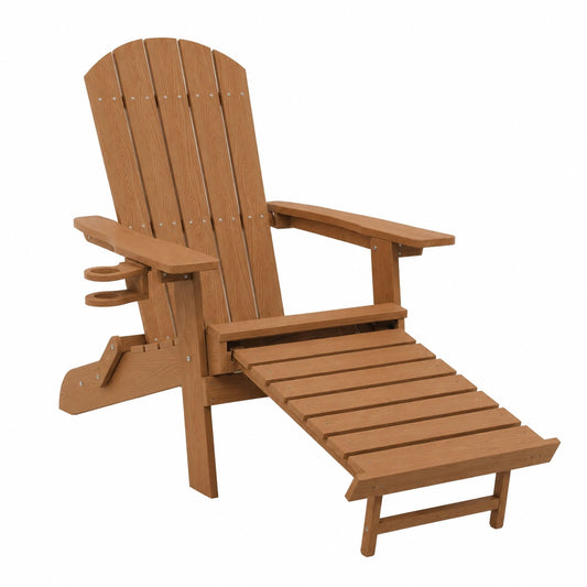 Adirondack Loungesessel Arizona, mit Hocker und Getränkehalter, wetterfest, Holzoptik, für Garten und Terrasse (Hellbraun)