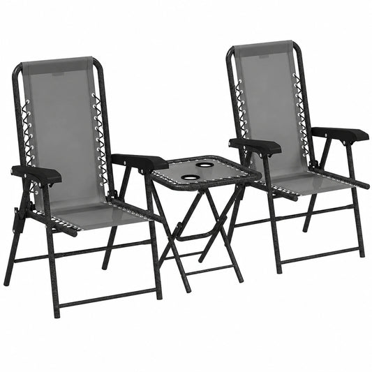 Outsunny 3-teiliges Bistro-Set aus Stahl, wetterfeste Gartenmöbel, klappbar, inkl. Tisch und Becherhalter, Outdoor Balkonset, dunkelgrau