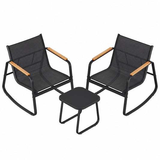 SONGMICS Balkon-Möbelset, 2 Schaukelstühle mit Tisch, Stahlrahmen, atmungsaktiv, schwarz, ideal für Garten und Terrasse