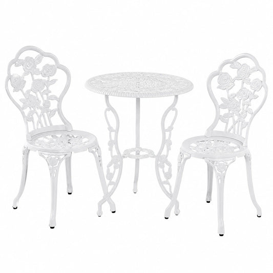 Yaheetech Bistro-Set 3-teilig, Gartenmöbel im Antikstil, Aluminiumguss, weiß, inkl. 2 Stühle