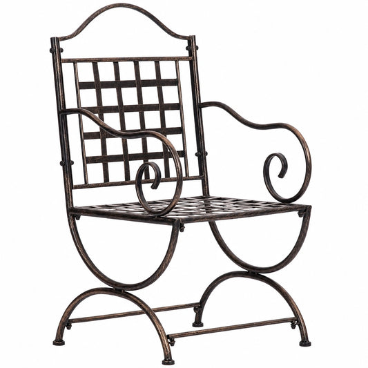 Antiker Metall-Gartenstuhl Lotta mit Armlehnen, Jugendstil, Bronze