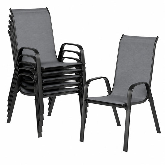 LIFERUN Hochlehner Gartenstühle Stapelbar - Terrassenstuhl mit Textilene und Stahl, Belastbar bis 150 kg, 54x69x93cm, Set aus 6, Dunkelgrau