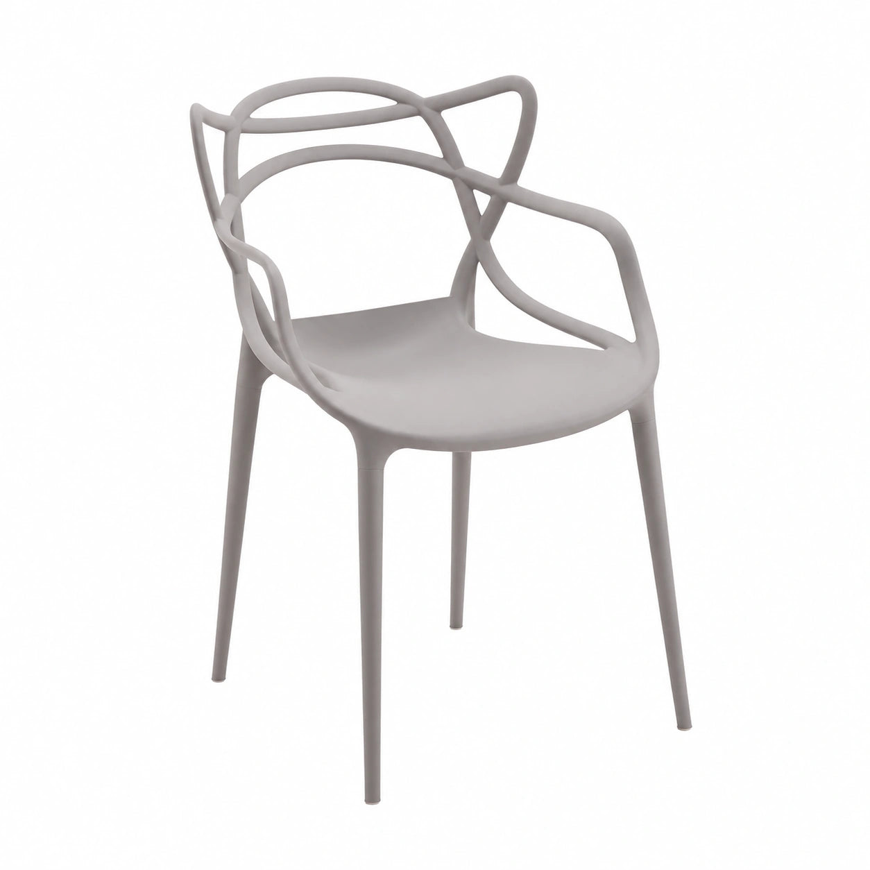 4er-Set Graue Kunststoff-Esszimmerstühle mit Armlehnen für Terrasse, Balkon und Garten