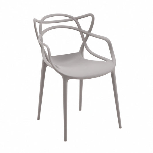 4er-Set Graue Kunststoff-Esszimmerstühle mit Armlehnen für Terrasse, Balkon und Garten