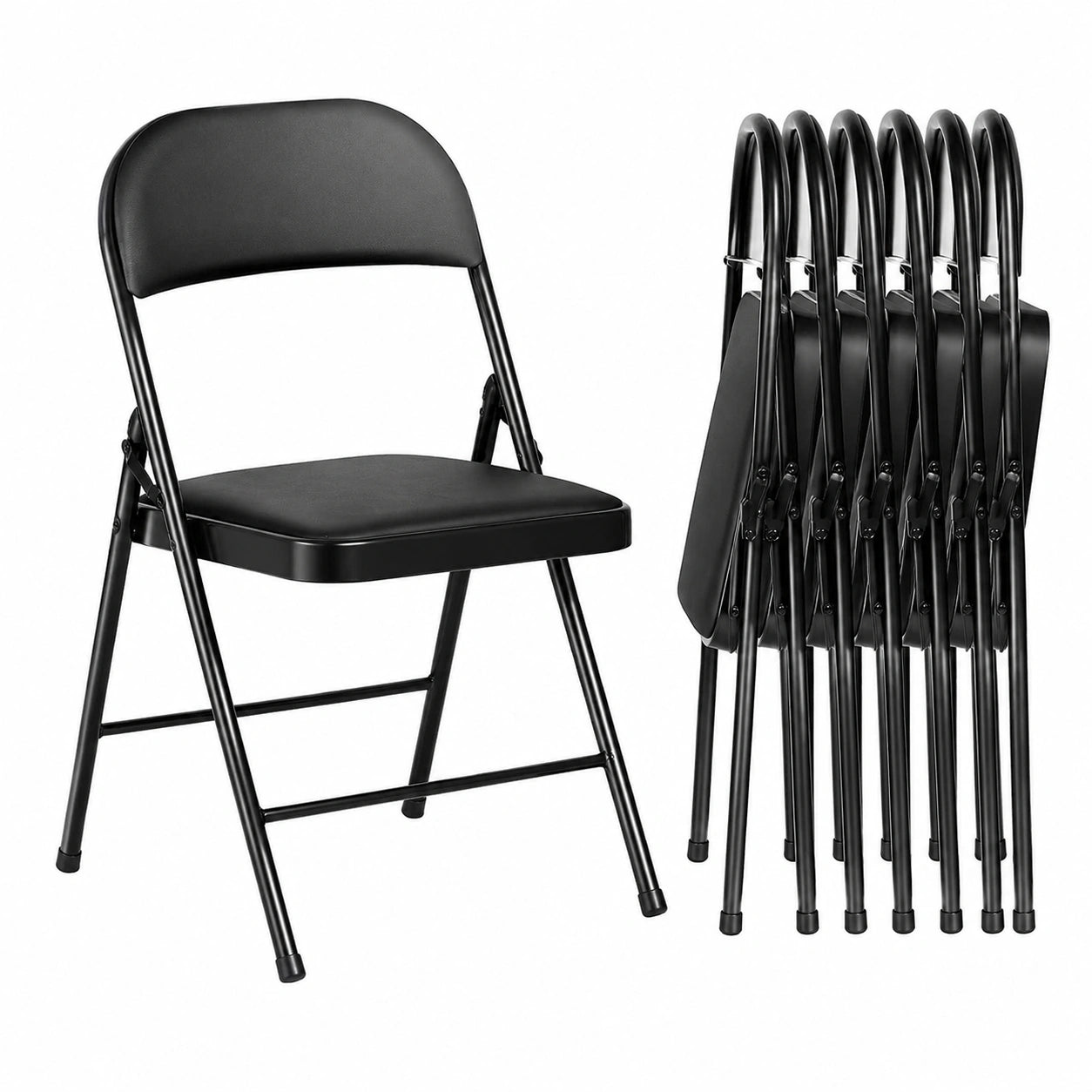 8er Set Klappstühle Gepolstert, Metall & Kunstleder, Belastbar bis 158KG, Schwarz