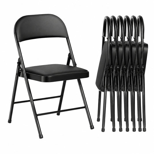 8er Set Klappstühle Gepolstert, Metall & Kunstleder, Belastbar bis 158KG, Schwarz