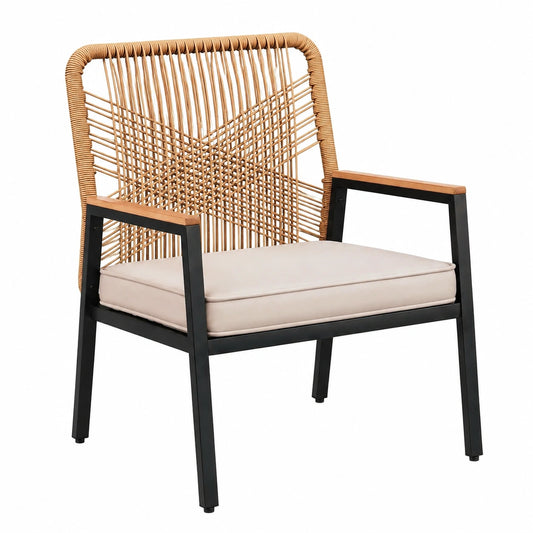 LIFERUN 4er Set Rattan-Gartenstühle, Wetterfest, Metall & PE, Mit Kissen, Beige