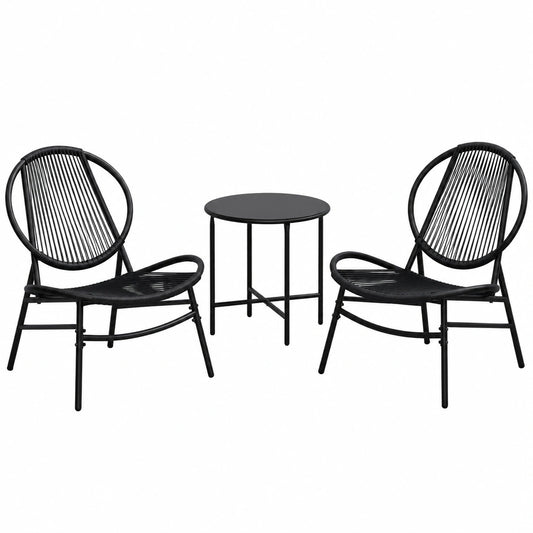 Komplettes SONGMICS Gartenmöbel-Set aus Polyrattan, 3-teilig, inkl. Tisch und 2 Stühlen, ideal für Balkon und Terrasse, schwarz
