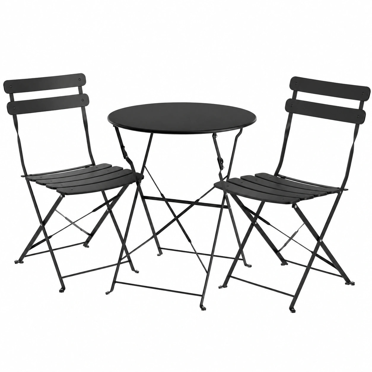 Kompaktes tectake® Bistro-Set: Klapptisch und 2 Stühle für Balkon und Garten - Wetterfest, Schwarz