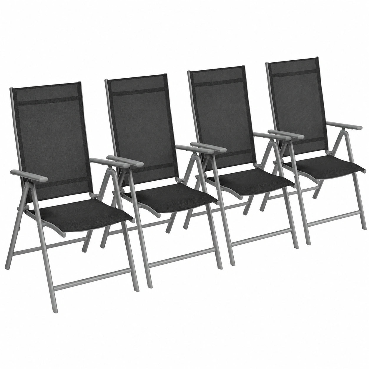 SONGMICS Klappbarer Gartenstuhl Set, 4er Pack, Metallgestell, 8-fach verstellbare Rückenlehne, bis 150 kg belastbar, Schwarz