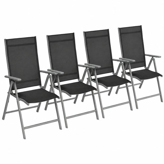 SONGMICS Klappbarer Gartenstuhl Set, 4er Pack, Metallgestell, 8-fach verstellbare Rückenlehne, bis 150 kg belastbar, Schwarz