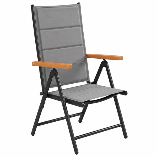 LIFERUN Klappbare Hochlehner Gartenstühle 4er Set, Aluminium Balkonstühle mit WPC-Armlehnen, Gepolsterte Rückenlehne & Sitzfläche, 7-fach verstellbar, Belastbar bis 120 kg, Grau