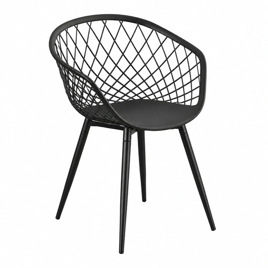 4er Set Wetterfeste Gartenstühle mit Armlehne, Schwarze Kunststoffsessel für Terrasse und Balkon