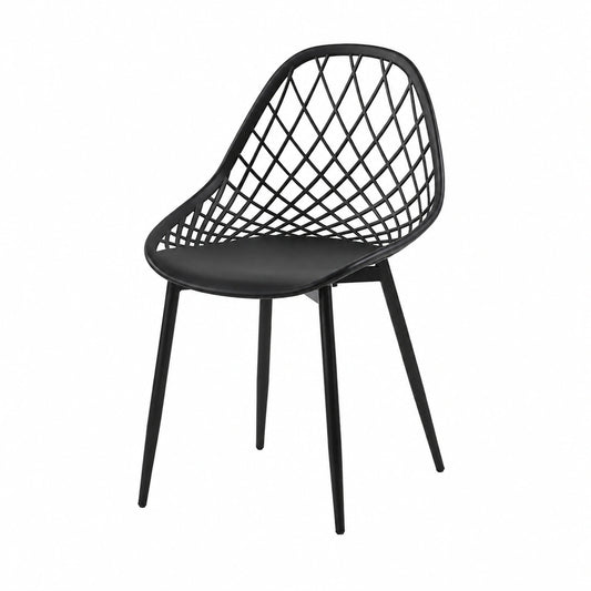 12er Set Gartenstühle, Outdoor Loungemöbel, Schwarze Balkonsessel mit PP-Sitz und Metallbeinen, Höhenverstellbare Gleiter, Belastbar bis 120 kg