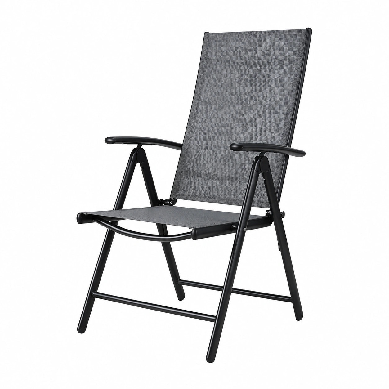 Garten-Klappstuhl-Set aus Aluminium, 6 Stück, Höhenverstellbar, Atmungsaktiv, Wetterfest, Dunkelgrau