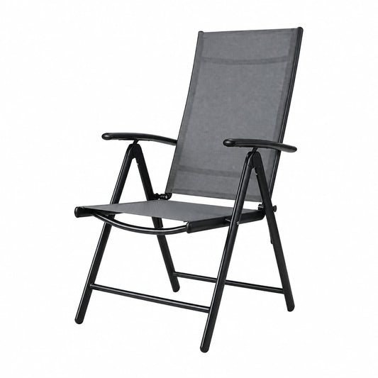 Garten-Klappstuhl-Set aus Aluminium, 6 Stück, Höhenverstellbar, Atmungsaktiv, Wetterfest, Dunkelgrau