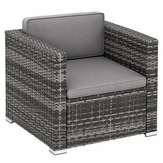 Gemütlicher Poly-Rattan Sessel mit Armlehnen für Balkon und Garten, inkl. Kissen, wasserabweisend - Grau